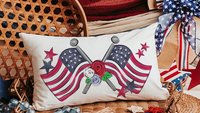 American flag lumbar throw pillows for porch, Americana decor with red floral 4th of July home decor, patriotic gifts for women, military