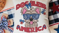dog bless America Yorkshire terrier 4th of July throw pillows for day bed, red white and blue patriotic dog gift for home, Yorkie pillow for