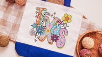 rainbow stripe Texas tote bag for beach, pink checkered TX realtor tote bag real estate agent gift, cute Texas gift for women, orange floral