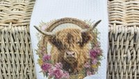 shaggy cow kitchen towels for Christmas gifts for neighbors, highland cow kitchen decor, floral cow gifts for cow lovers, secret Santa gifts