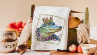 Mardi Gras alligator kitchen towels for daughter, Fat Tuesday decor, unique household gifts for wife, Louisiana gator gifts for women, New