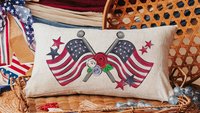 American flag lumbar throw pillows for porch, Americana decor with red floral 4th of July home decor, patriotic gifts for women, military