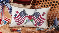 American flag lumbar throw pillows for porch, Americana decor with red floral 4th of July home decor, patriotic gifts for women, military