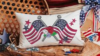 American flag lumbar throw pillows for porch, Americana decor with red floral 4th of July home decor, patriotic gifts for women, military
