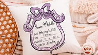 custom birth stats decorative pillows for nursery, personalized baby keepsake gift, lavender nursery decor, sentimental Mothers day gifts