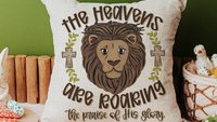 the heavens are roaring lion throw pillows for kids, John 3:16 Bible verse decorative pillows for couch, scripture nursery decor, Christian