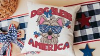 dog bless America Yorkshire terrier 4th of July throw pillows for day bed, red white and blue patriotic dog gift for home, Yorkie pillow for