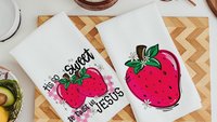 tis so sweet to trust in Jesus hand towels for kitchen Christian gifts for best friend, strawberry kitchen decor, faith gifts for her, cute