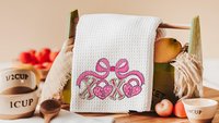 pink bow Valentines coquette lumbar throw pillows for couch, xoxo Valentines kitchen towels for bride, key to my heart decorative pillows