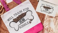 personalized will train for kibble tote bag for dog lover, dog training accessories, dog obedience utility article bag, dog mom zipper pouch