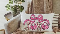 pink bow Valentines coquette lumbar throw pillows for couch, xoxo Valentines kitchen towels for bride, key to my heart decorative pillows