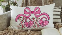pink bow Valentines coquette lumbar throw pillows for couch, xoxo Valentines kitchen towels for bride, key to my heart decorative pillows