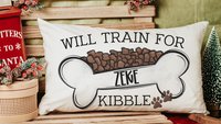 personalized will train for kibble long pillows for bed, dog trainer gifts, funny kitchen towels for women, cute dog lover home decor, best