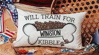personalized will train for kibble long pillows for bed, dog trainer gifts, funny kitchen towels for women, cute dog lover home decor, best