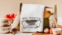 personalized will train for kibble long pillows for bed, dog trainer gifts, funny kitchen towels for women, cute dog lover home decor, best