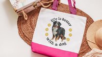 life is better with a dog tote bag for women, best gifts for dog lovers, dog walking bag, unique dog mom gifts, Bernese mountain dog gift