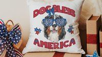 dog bless America 4th of July kitchen towel for bbq, red white and blue patriotic dog hand towel for gifting, Bernese mountain dog gift