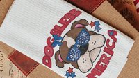 dog bless America 4th of July kitchen towel for bbq, red white and blue patriotic dog hand towel for gifting, bulldog dog gift