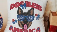 dog bless America 4th of July kitchen towel for bbq, red white and blue patriotic dog hand towel for gifting, German Shepherd dog gift