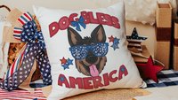 dog bless America 4th of July kitchen towel for bbq, red white and blue patriotic dog hand towel for gifting, German Shepherd dog gift