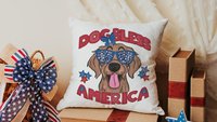 dog bless America 4th of July kitchen towel for bbq, red white and blue patriotic dog hand towel for gifting, Golden Retriever dog gift