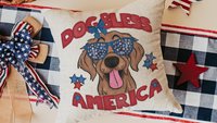 dog bless America 4th of July kitchen towel for bbq, red white and blue patriotic dog hand towel for gifting, Golden Retriever dog gift