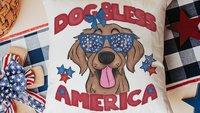 dog bless America throw pillows for couch for dog lovers, golden retriever gifts for women, patriotic dog decor for home, best gifts for her