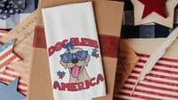 dog bless America yellow lab kitchen towels for bbq, best gifts for dog lovers, 4th of July kitchen decor, yellow labrador retriever gifts