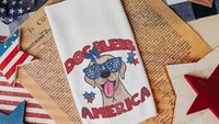 dog bless America yellow lab kitchen towels for bbq, best gifts for dog lovers, 4th of July kitchen decor, yellow labrador retriever gifts