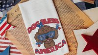 dog bless America patriotic kitchen towel for summer, unique dog mom gifts, toy poodle home decor, best gifts for dog lovers, 4th of July