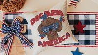 dog bless America patriotic throw pillow for living room, unique dog mom gifts, toy poodle pillow cover 18x18, best gifts for dog lovers