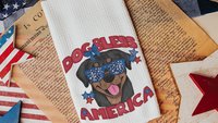 dog bless America Rottweiler kitchen towel for drying dishes, red white and blue patriotic dog hand towel for bathroom, 4th of July Rottie
