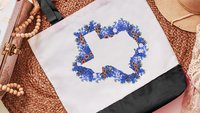 floral Texas tote bag for books, Texas state flower bluebonnet gifts for women, reusable shopping bags, moving to Texas gifts for her, best