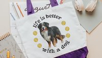 life is better with a dog tote bag for women, best gifts for dog lovers, dog walking bag, unique dog mom gifts, Bernese mountain dog gift
