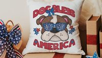 dog bless America 4th of July kitchen towel for bbq, red white and blue patriotic dog hand towel for gifting, bulldog dog gift