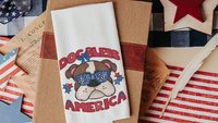 dog bless America 4th of July kitchen towel for bbq, red white and blue patriotic dog hand towel for gifting, bulldog dog gift
