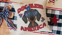 dog bless America dachshund kitchen towels for dog lovers, red white and blue patriotic dog gift for owners, wiener dog hand towels for