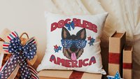 dog bless America 4th of July kitchen towel for bbq, red white and blue patriotic dog hand towel for gifting, German Shepherd dog gift