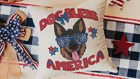 dog bless America 4th of July kitchen towel for bbq, red white and blue patriotic dog hand towel for gifting, German Shepherd dog gift