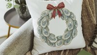 oyster shell wreath throw pillows for couch unique home decor gift for women, coastal kitchen towels for summer, best gifts for her, beachy