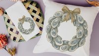 oyster shell wreath throw pillows for couch unique home decor gift for women, coastal kitchen towels for summer, best gifts for her, beachy