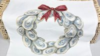 oyster shell wreath with bow kitchen towels for gifts, oyster decor, coastal hand towel for guest bathroom, beachy home decor gift for her