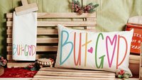 but God lumbar decorative pillows for bedroom, faith gifts for teen girls, Christian throw pillows for couch bright decor, unique gifts for
