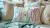 but God lumbar decorative pillows for bedroom, faith gifts for teen girls, Christian throw pillows for couch bright decor, unique gifts for