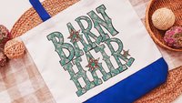 Barn hair tote bags for women, turquoise bandana print country girl gifts, farmers market bag for sister, farm gifts for animal lovers