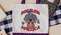Dog bless America Golden Retriever tote bag for books, retriever mom patriotic retriever gift for women, reusable grocery bag cute dog gift