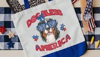 Dog bless America Bernese mountain dog tote bag for books, berner mom patriotic bernie gift for women, reusable grocery bag cute dog gift