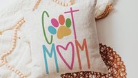 Cat mom throw pillow for chair, cute Mothers day gift for cat and cat lovers, cat lover throw pillow 18x18, colorful cat decor for kitchen