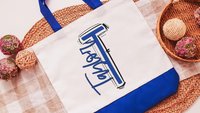 personalized initial tote bag with name, cheer team gifts beach bag for girls trip, carolina blue game day tote bag for school, best gifts