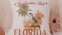 orange blossoms Florida state flower accent pillows for bed, Florida gifts for women, lanai throw pillows for couch floral bird northern